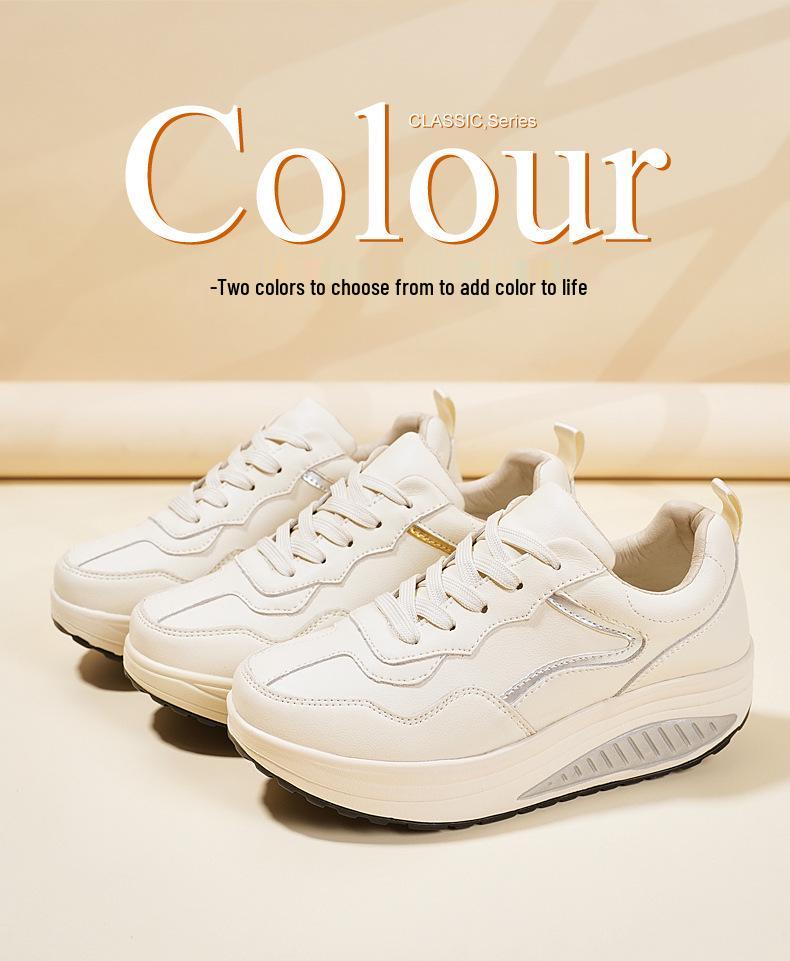 Echtes Leder Dicke Sohle Höhenvergrößernde Sneaker - Lässige Rocker Sportschuhe für Frühling und Herbst