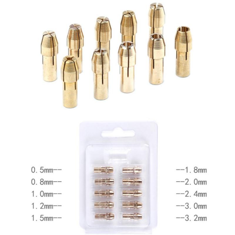 11 Stück Messing Spannzangen + Spannmutter Set 0,5-3,2mm Elektrischer Schleifer Vier-Lappen Kupferfutter 4,8mm Schaft