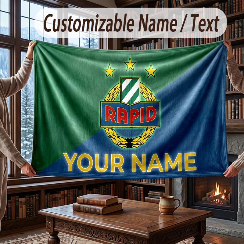 Custom Name Flannel Throw Blanket Rapid Wien FC Pattern Warm Home Decoration
