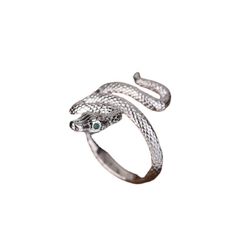 Korean Style Winding Green-eyed Snake Ring, Fashionable and High-end Geometric Trendy Index Finger Ring