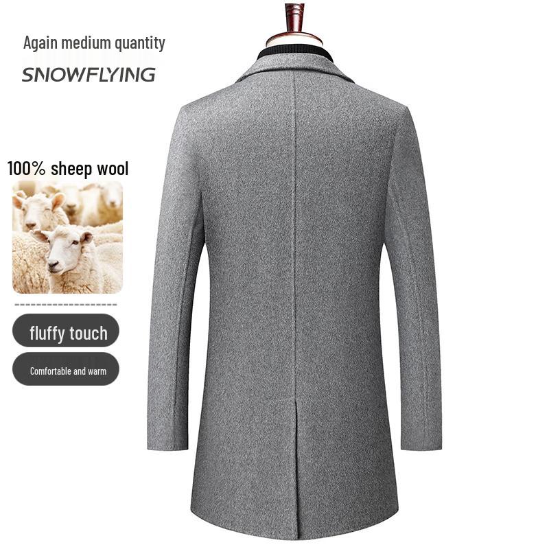 SNOWFLYING Men's 100% Merino Wool Double-Faced Mid-Length Overcoat