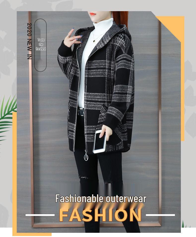 Women's Loose Plaid Hooded Jacket - 2025 Autumn/Winter Fashionable Zipper Cardigan