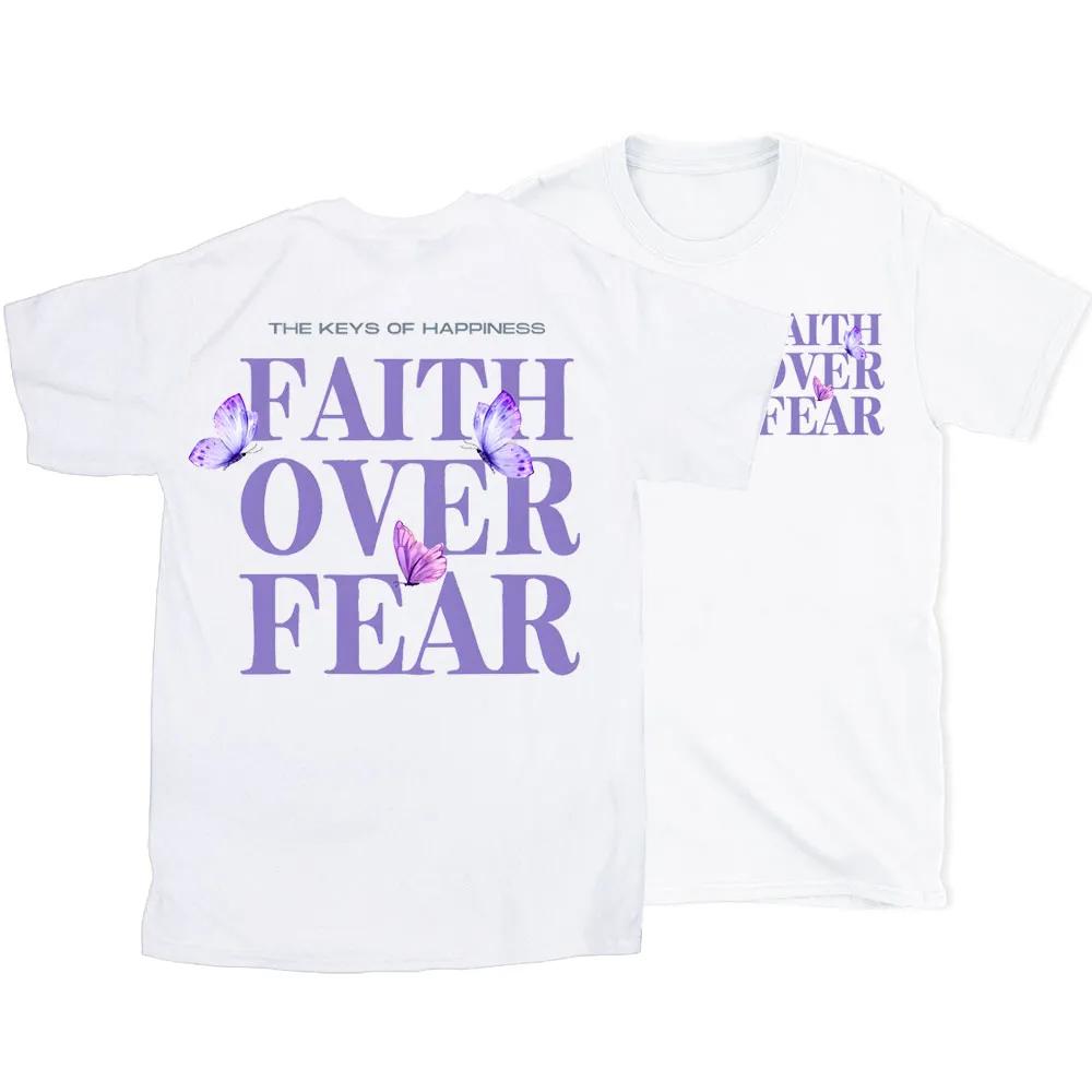 

2026 Summer New Style Faith Instead of Fear Unisexs Tshirt Fashionally Popular Roundneck Unisexs and Womens Matching Printed Tee S