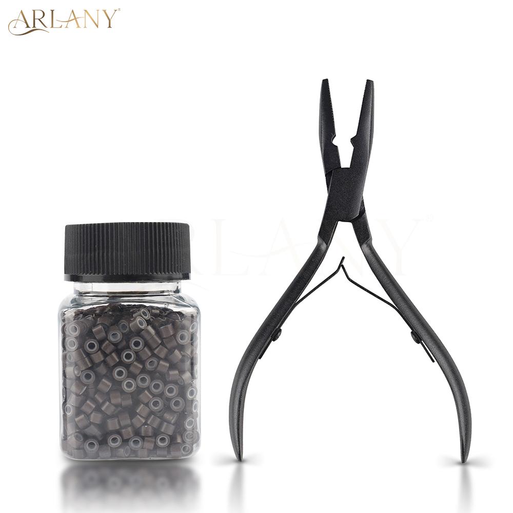 ARLANY Hair Extension Pliers 1000Pcs 4mm Micro Beads for Weft Extension Microlink Pliers Silicone Hair Extension Beading Tool