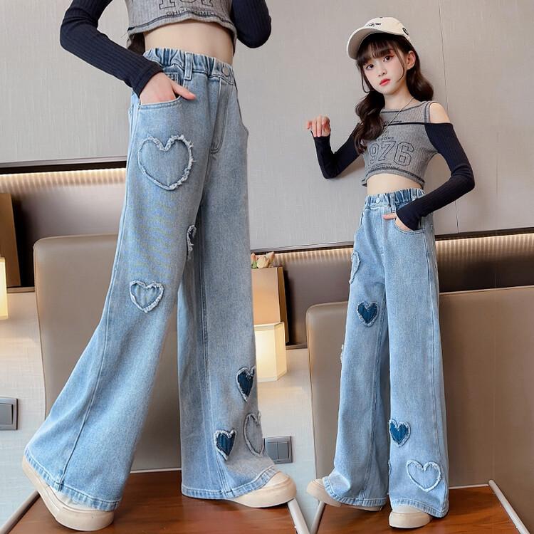 2025 Vår Jenters Vide Bukser Kjærlighetsmerke Jeans, Blå