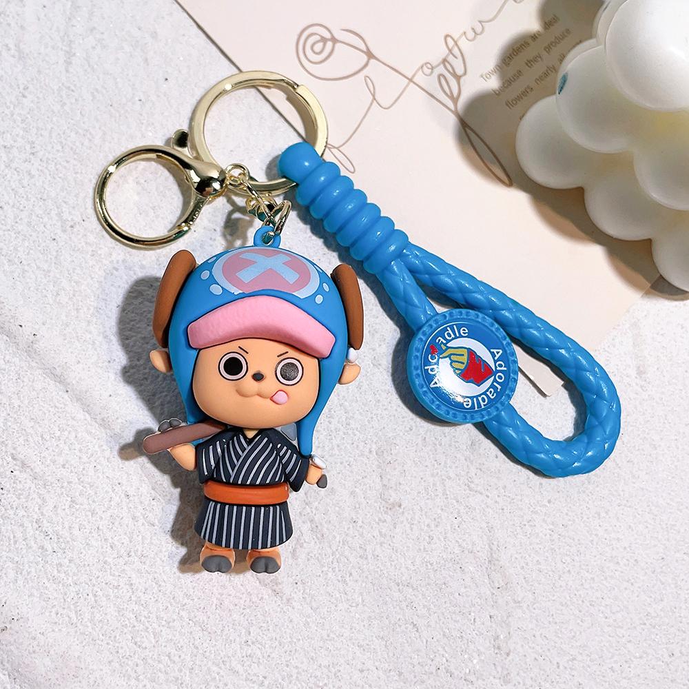 One Piece Anime 3D Silikon Schlüsselanhänger Set Geflochtenes Armband Luffy Zoro Ace Law Chopper Sabo Taschenanhänger Anhänger Geschenk Für Fans