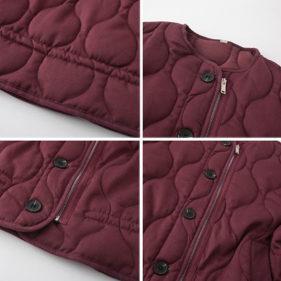 Women Coat Round Neck Long Sleeve Solid Color Jacket with Pockets Versatile Style Thickened Casual Outerwear