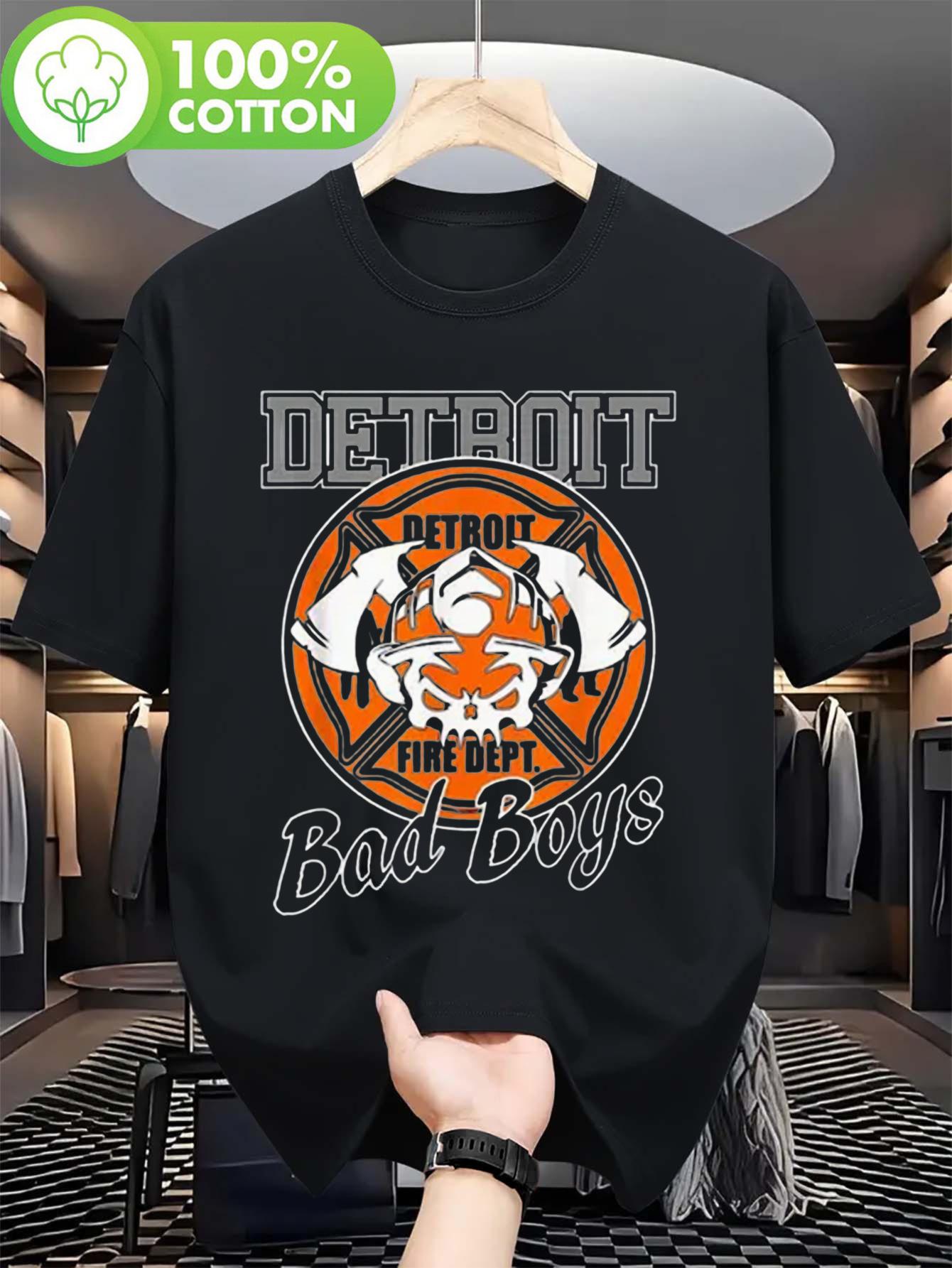 Detroit Fire Dept. Bad Boys Graphic T-shirt - Casual Black Cotton Short Sleeve XXXL