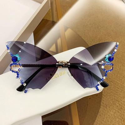 Occhiali da sole a forma di farfalla senza montatura con diamanti 2023 per donne alla moda