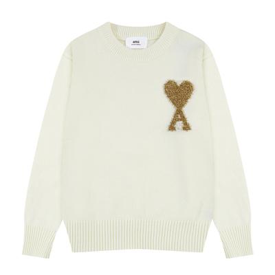 AMI 2025 Neuer Herbst und Winter Silber Liebe Alpaka-Wollmischung Weicher und klebriger Strick Paar Rundhals-Pullover