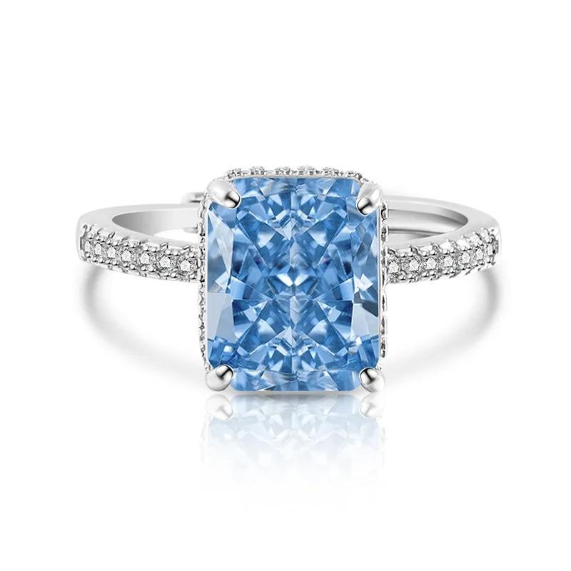 Main Stone 8 * 10MM Rectangle Color Ice Flower Cut High Carbon Diamond 925 Sterling Silver Light Luxury Fashion Women's Ring