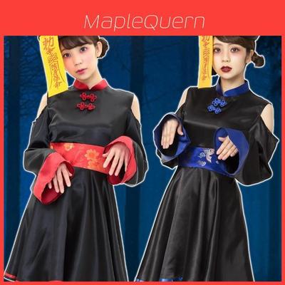 Gothic Vampire Costume For Women With Vintage Print For Halloween Cosplay And Stage Performances