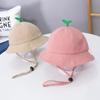 Cute Baby Bucket Hat With Sprout Spring Summer Children  Drawstring Fisherman Hat Solid Color Boys Girls Beach Panama Sun Cap