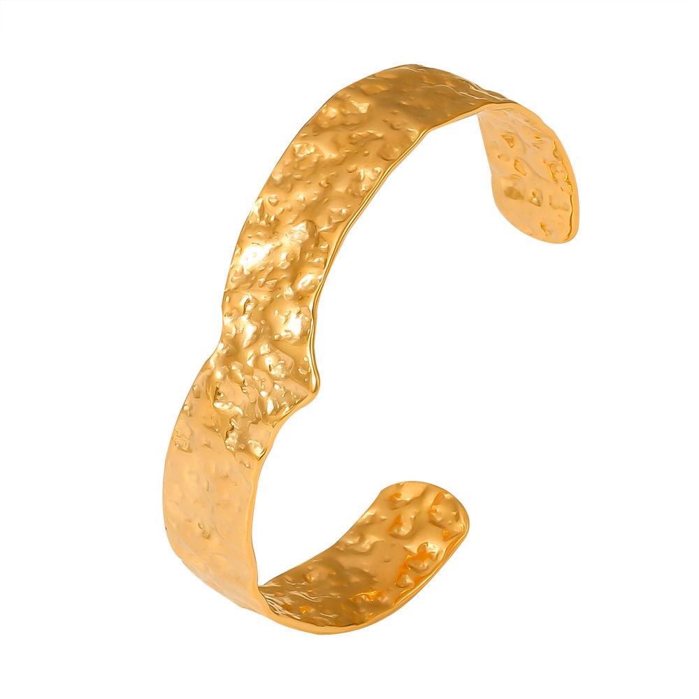 18K Gold-Plated Titanium Steel Open Karst Bracelet - European & American Light Luxury Jewelry