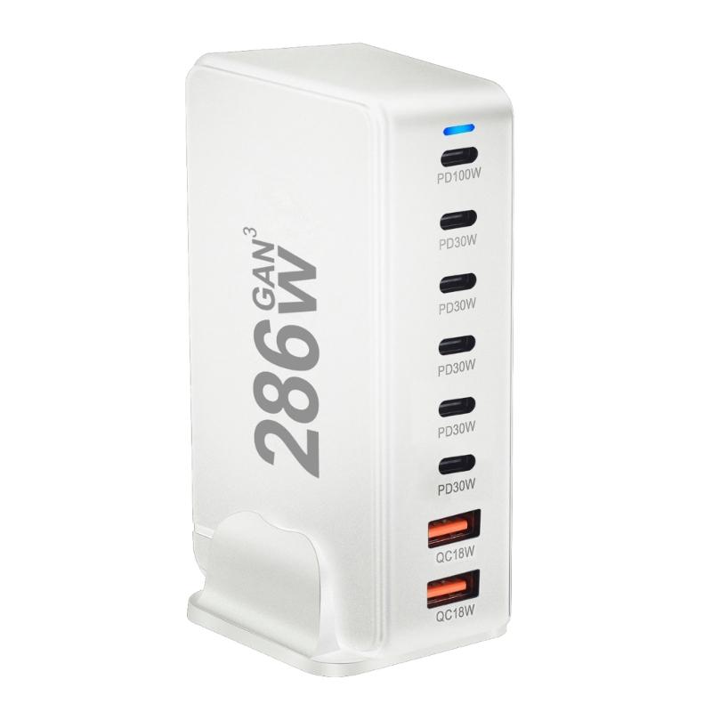 Multiports Charging Station with 286W Output, 6 USB C and 2 USB Slot Desktop Charging Holder Stand for Tablet Phones