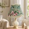 Floral Jacquard Lampshade Light Green with Hanging Bead Ornaments Tapered for Bedside