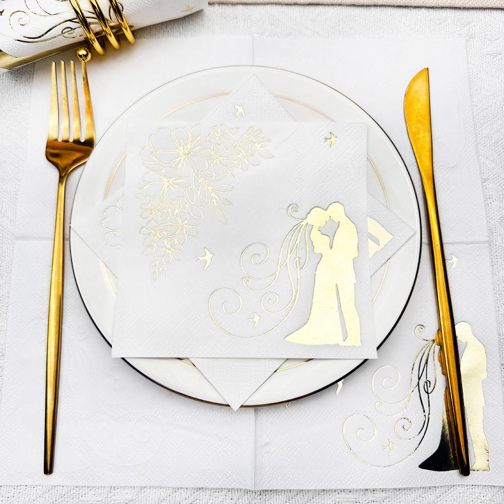 

25x25см 3-шарові Весільні Серветки Гарячого Тиснення - Елегантний Одноразовий Папір для Святкування Західної Кухні