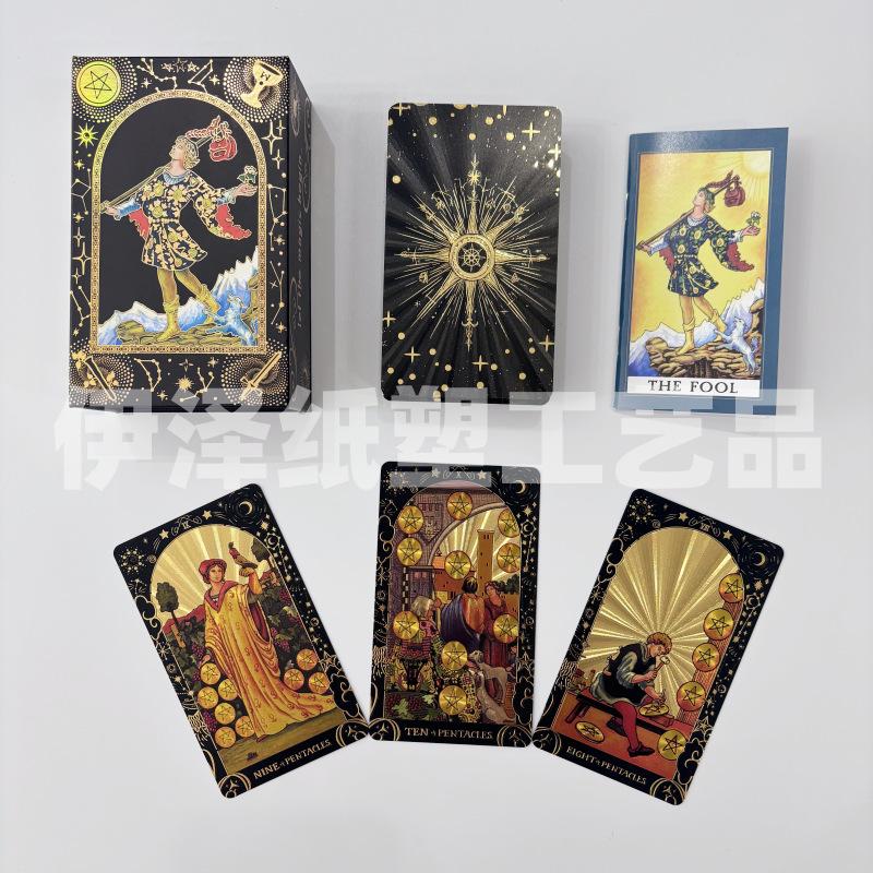 Gold Foil Waterproof Tarot Card Set with Full-Color Printing and Game Instructions
