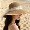 Big-Brimmed Straw Hat Women'S Summer Sunscreen Sun Hat Seaside Vacation Lace Bow Beach Hat Show Face