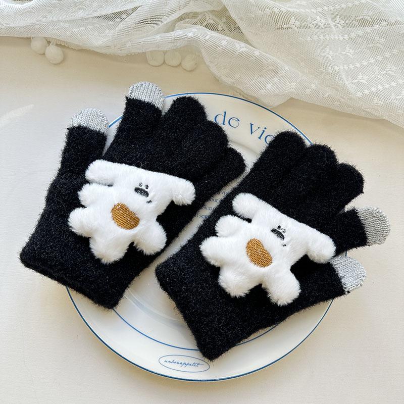 

Autumn and Winter Children s Five Finger Gloves Bear Finger Warm Cycling Windproof Thickened Plush Gloves Wool Knitted Gloves one size