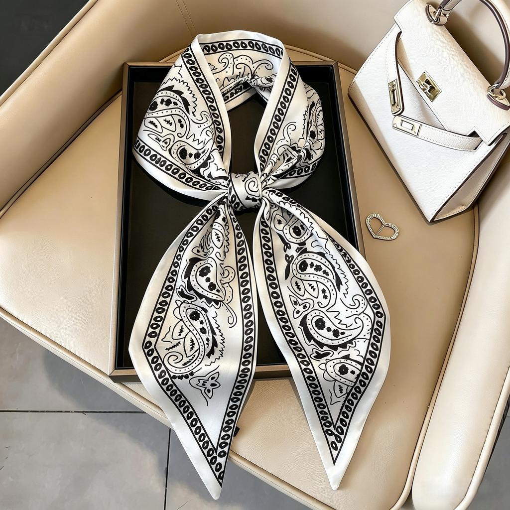 Small long thin bevel silk scarf Women's ethnic style belt Tie hair belt Tie bag ribbon tie yarn scarf Thin scarf