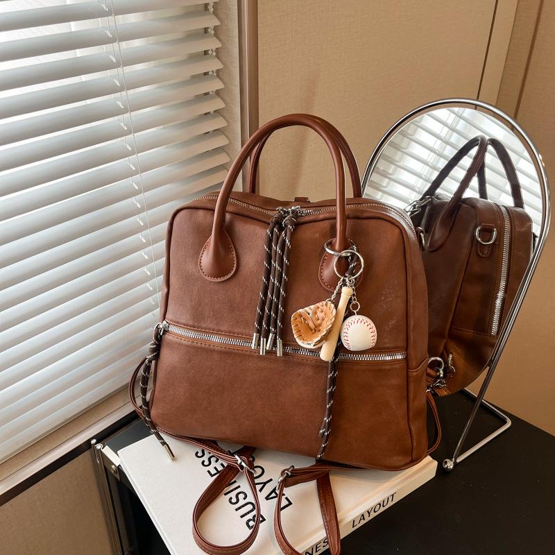 Retro commuter backpack bag women's large-capacity new high-end messenger bag casual light backpack