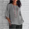 Comfortable Casual Women Cotton Linen Round Neck Shirt Top Seven Quarter Sleeve