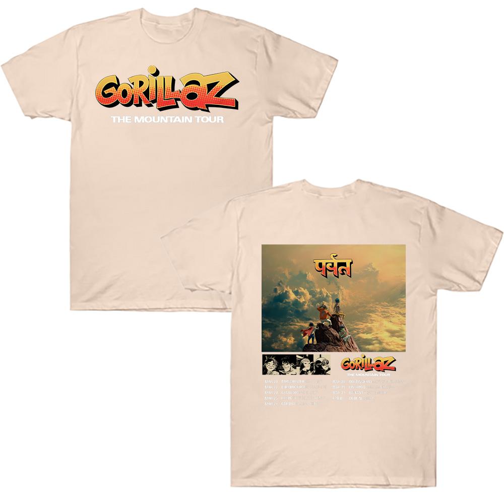 

Хлопковые футболки Gorillazs The Mountain Tour Футболка Музыкальная группа Панк-рок Y2K Футболка Унисекс Летняя Высокое качество Повседневная одежда XS