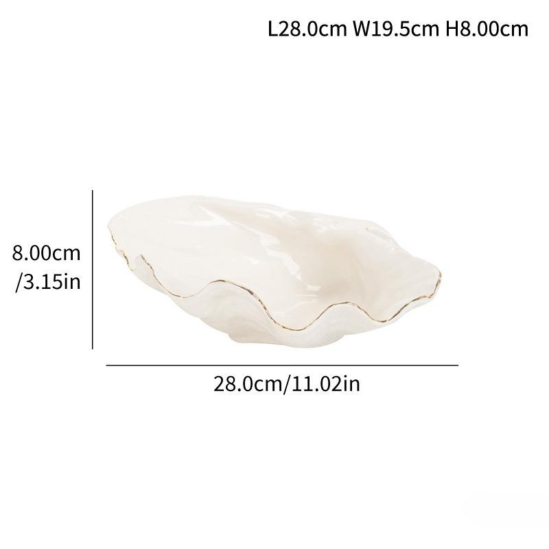Seashell Shaped Ceramic Tray Gold Trim Wavy Shell Bowl Decorative Serving Dish for Fruit Jewelry Storage Table Decor Gift