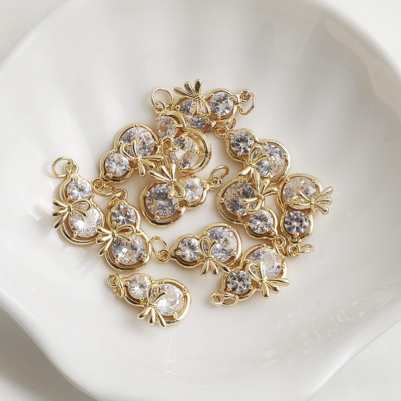 Позолоченное 14K Золотом Кристаллическое Ожерелье-Кулон в Форме Тыквы с Бантом из Циркона, Аксессуар для DIY