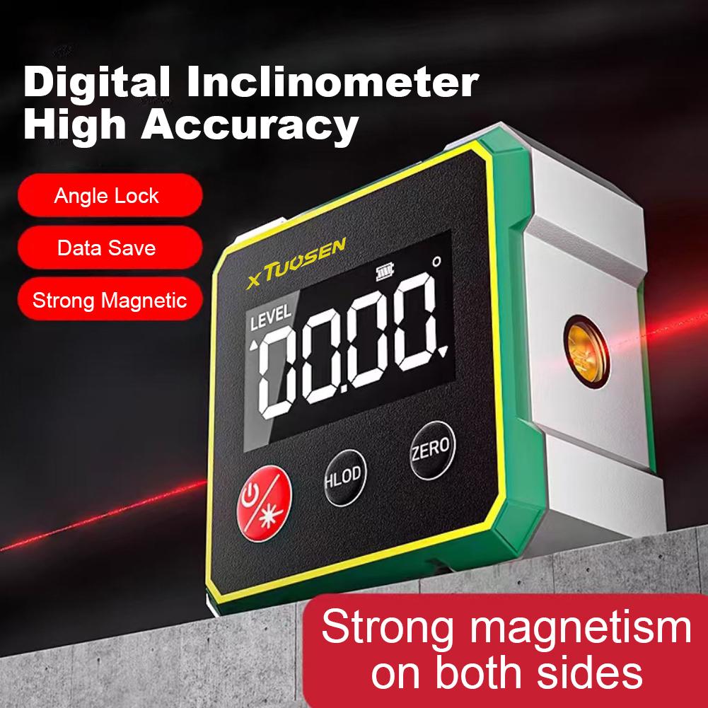 Magnetic Digital Angle Finder Rechargeable Digital Angle Gauge 4-Side Magnetic Inclinometer Electronic Protractor Horizontometer