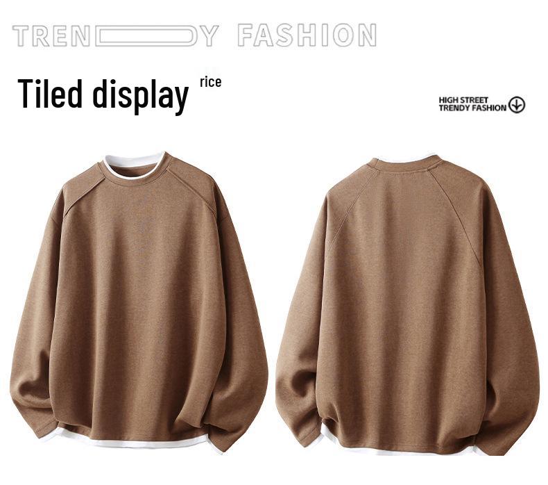 SH&Trend Men's Heavyweight 300g Round Neck Hoodie - Autumn/Winter Patchwork Long Sleeve Pullover