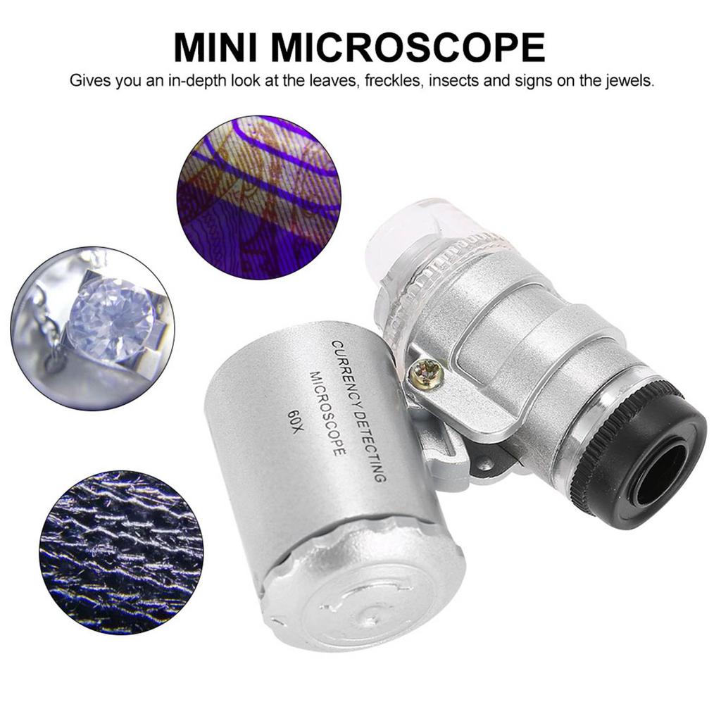 LED Microscope 60X Magnifying Glass, Portable Magnifier with Light, Bright LED Lights for Jewelry and Currency Inspection, In-Depth Lo