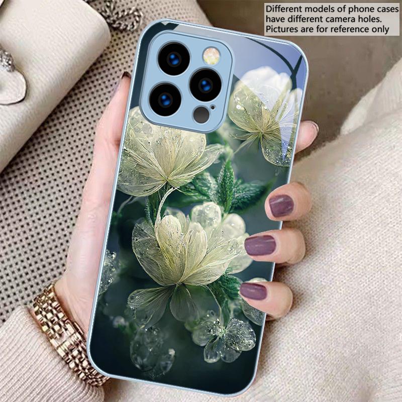 Rosa Kristallblume Für iPhone 16 E 15 14 13 Plus 12 mini 11 Pro Max XR Xs Max X 7 8 Plus 6 6S 22 Gehärtetes Glas Handyhülle