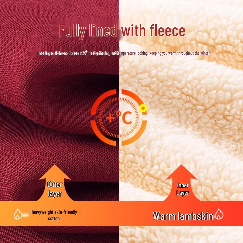 Huili Women's Wine Red Fleece-Lined Winter Pullover Sweatshirt