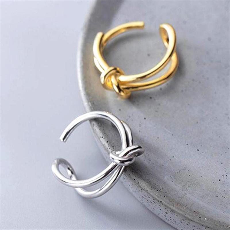 Fashion Personality Line Double Knot 925 Sterling Silver Jewelry Geometric Asymmetric Woven Exquisite Opening Rings TYB407
