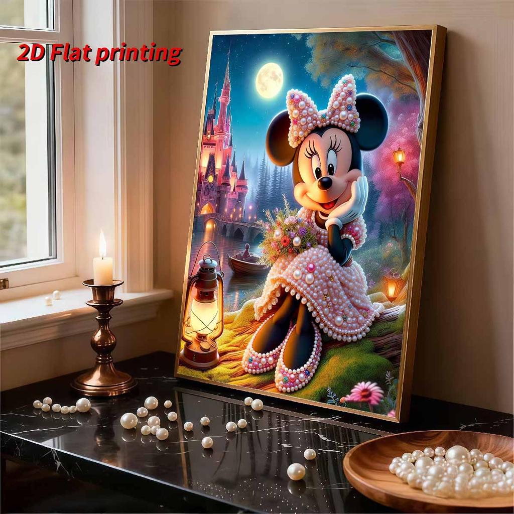 Disney Pearl Painting Minnie Moonlight Castle Bouquet Creative Art 5D Pearl Embroidery Cross Stitch Kit Handmade DIY Home and Room Decor Gift