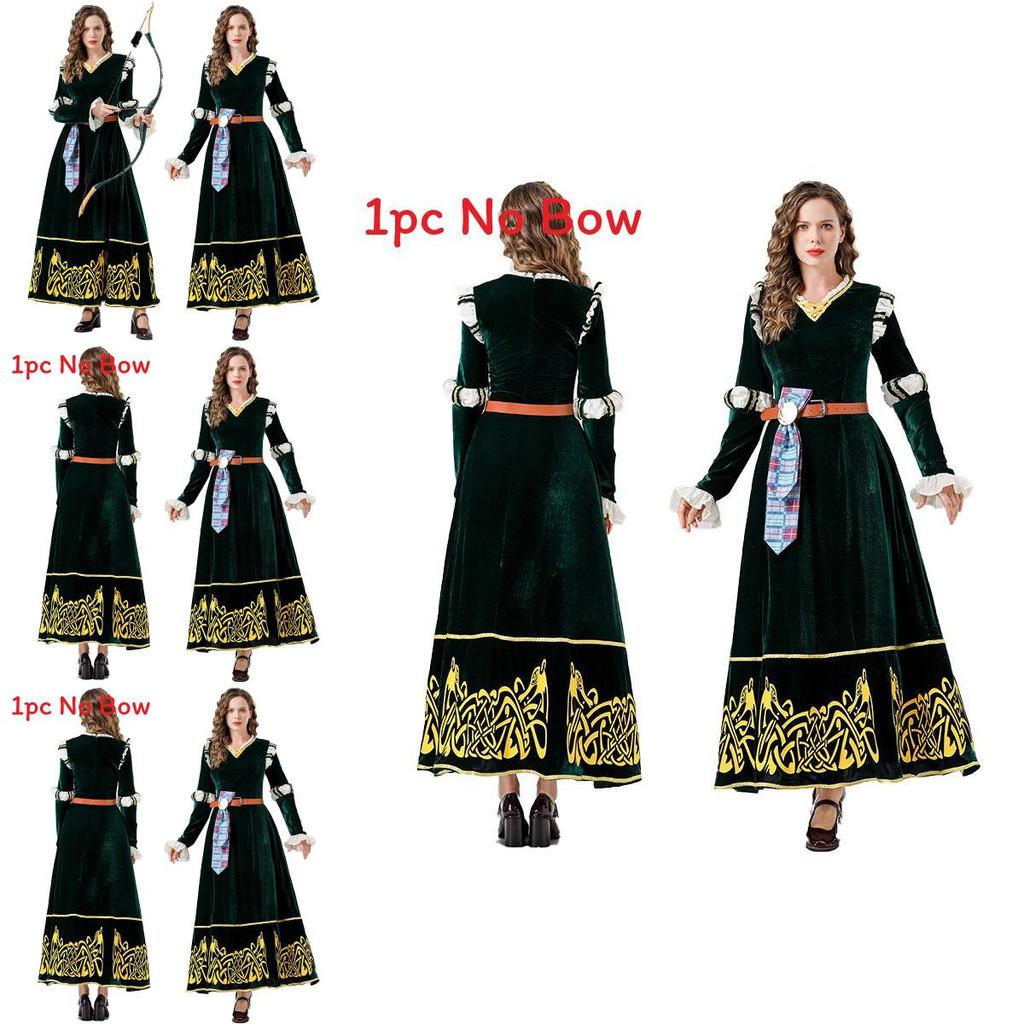European Medieval Queen Costume With Green Velvet Cotton Fabric For Halloween Cosplay Party