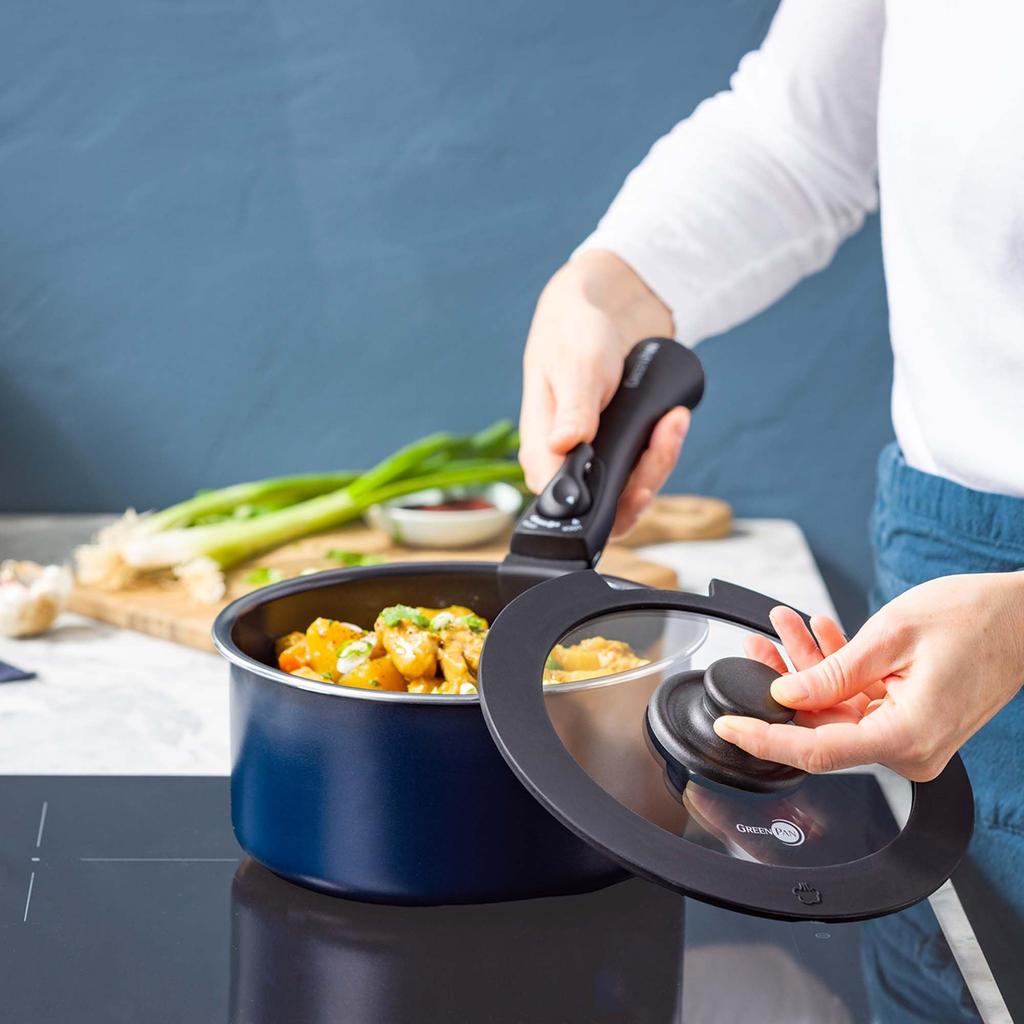 GREENPAN Click Chef Exclusive Glass Lid 20cm Single Item Removable Handle IH Gas Compatible No Harmful Substances PFAS Free Easy To Clean [Click Chef]