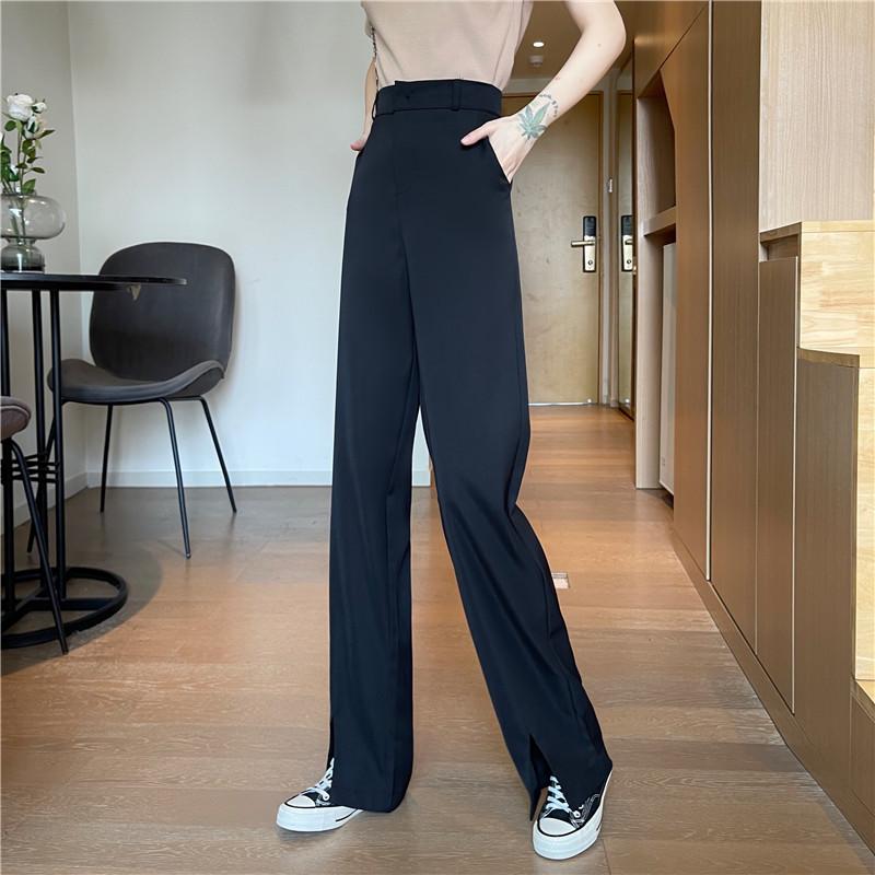 

Новые осенние женские свободные и узкие широкие прямые брюки для женщин с высокой талией до пола 2XL чёрный