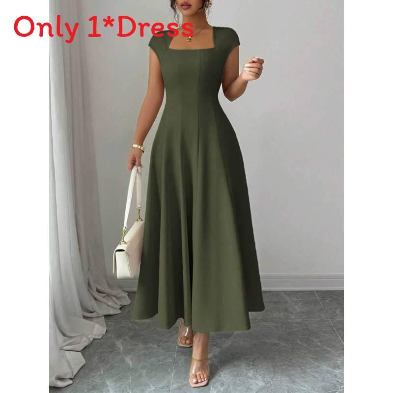 Polyester Solid Color A Line Dress With Splicing Details For Daily Wear