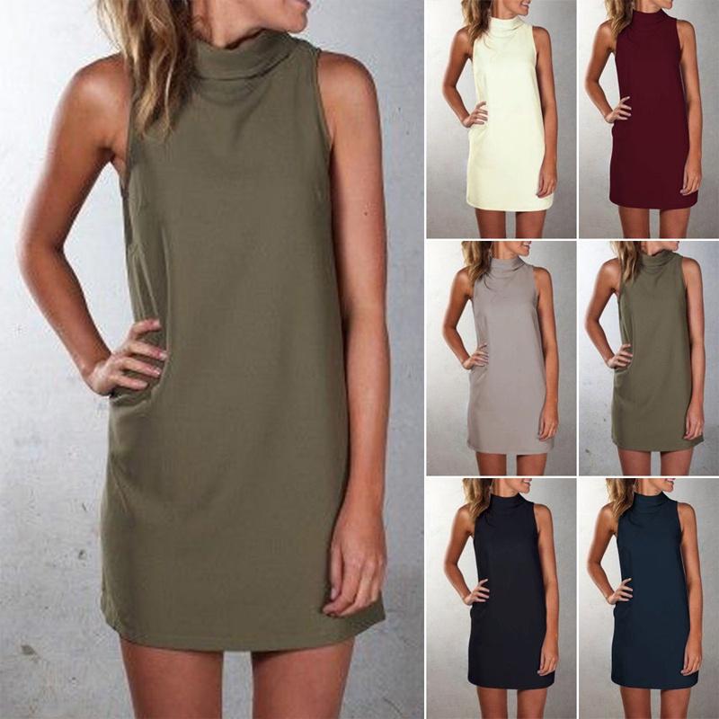 New Women Summer Sexy Party Dress Elegant Sleeveless Turtleneck Mini Dress For Casual Events