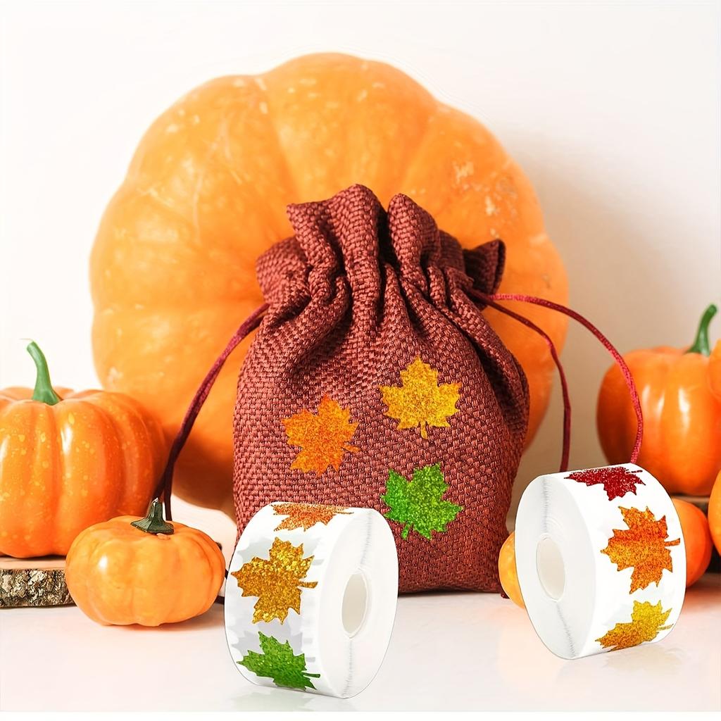 500pcs/1roll Holographic Laser Maple Leaf Stickers Autumn Decoration Thanksgiving Festive Party Labels Scrapbook DIY Decorations