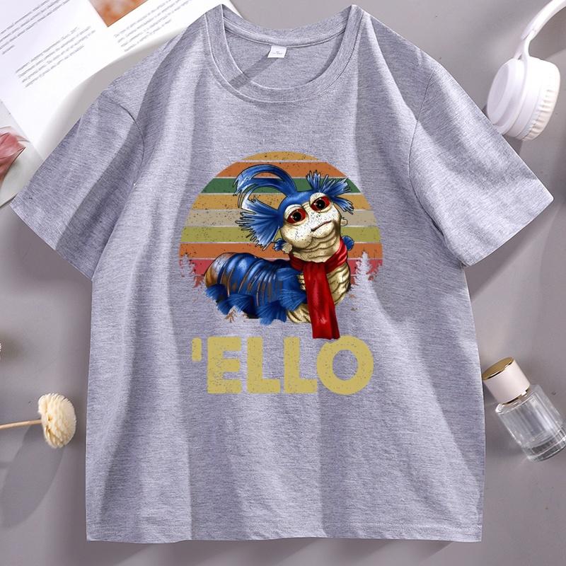 Funny Ello Worm Labyrinth Vintage T-Shirt Men Women Vintage Graphic T Shirt Casual Short Sleeve Round Neck Printed Tshirt Tops