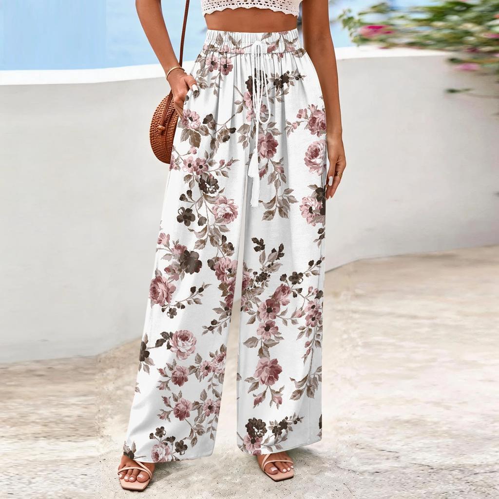 Women's Wide-Leg Casual Flowy Floral Print Pants
