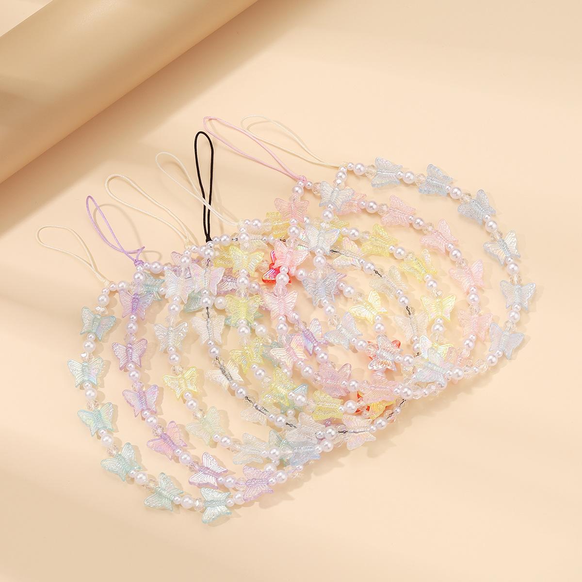 1pc New Creative Bow Shaped Beaded Phone Chain Fashionable And Versatile Phone Hanging Rope Pendant Chain For Women светло-синий