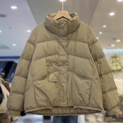 Light Down Short Jacket Women's Stand Collar Three Buttons Loose Autumn Winter Casual White Duck Down Coat