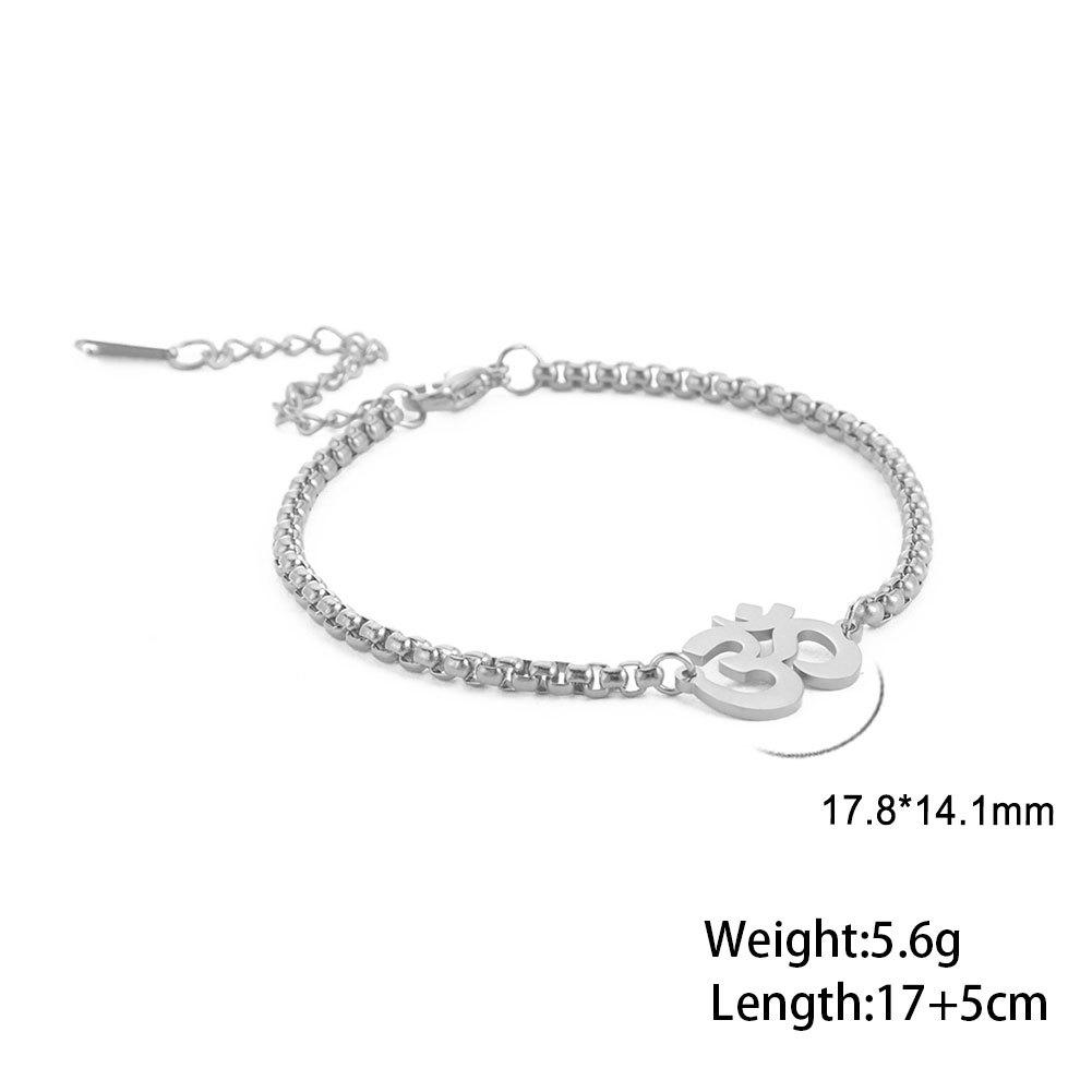Titanium Steel Gold Plated Yoga OM Symbol Pendant Necklace Box Chain Bracelet Set Fashion Unisex Jewelry