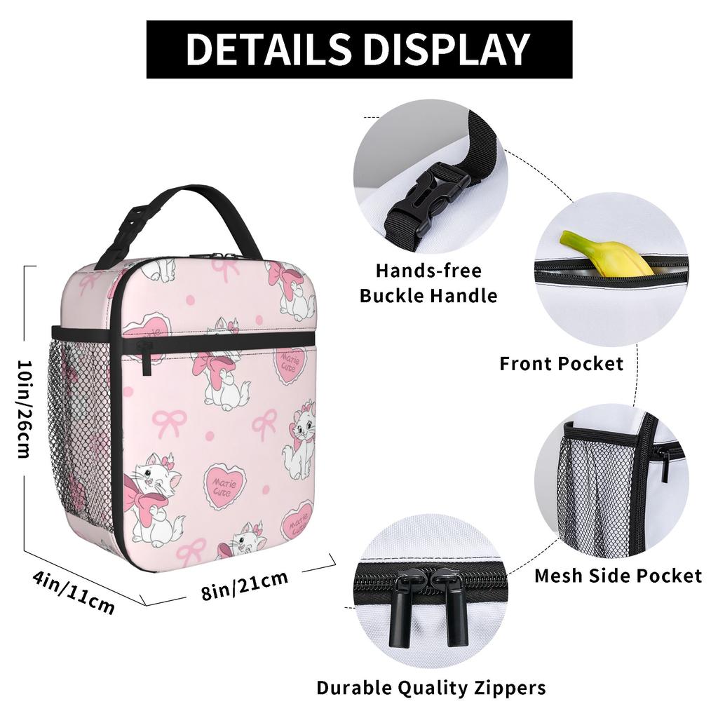 Maries Cat Insulated Lunch Bags High Capacity  Reusable Cooler Bag Lunch Box Tote School  Picnic Girl Boy
