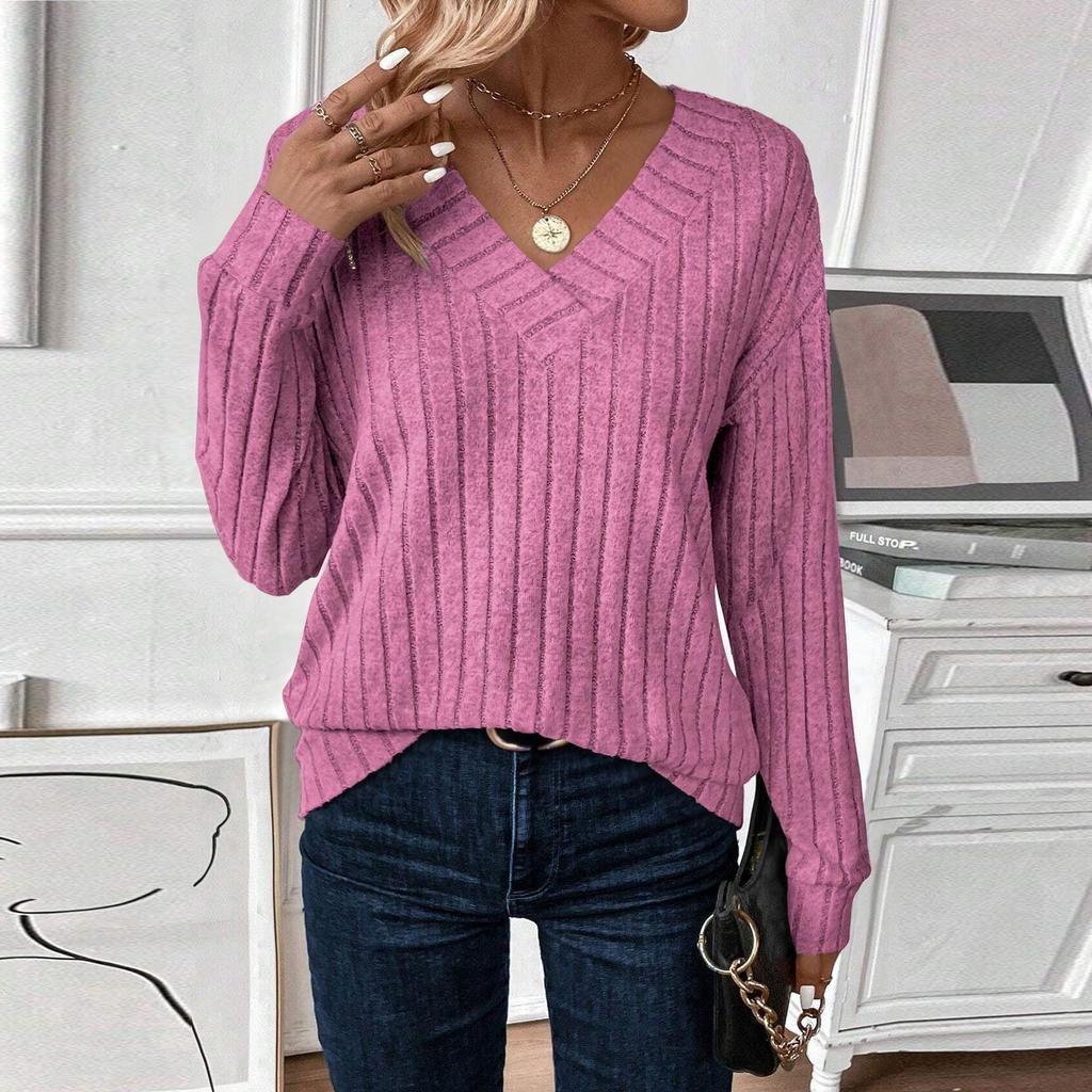 Women's Fashion Long Sleeve Ribbed Elegant Commuting And Casual Top